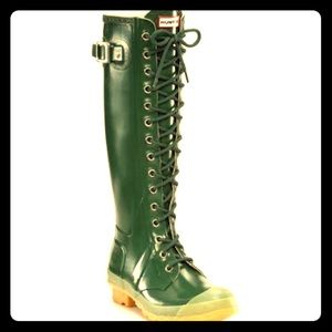 Hunter green lace up rain boots